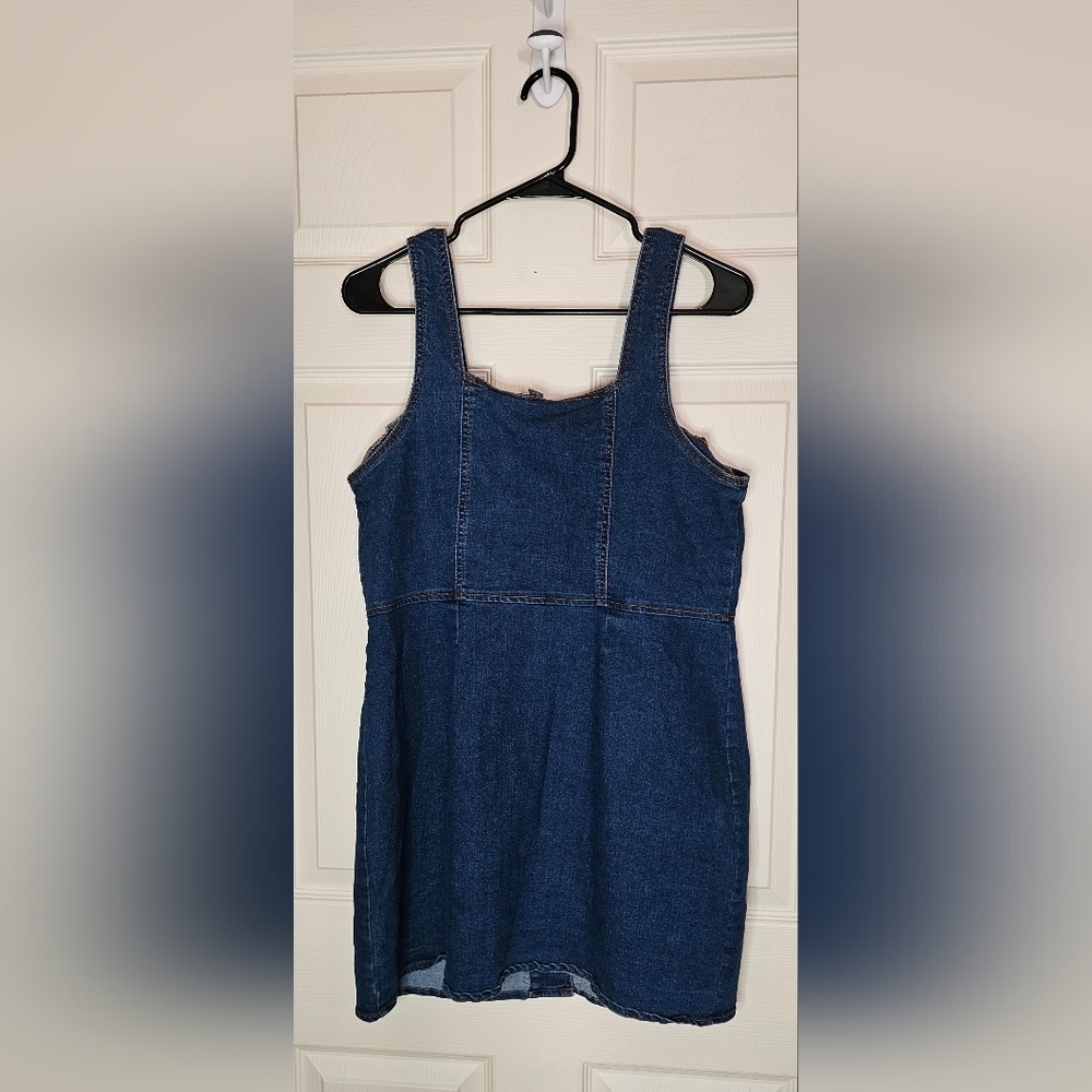 Wild Fable Denim Button Front Mini Dress Pinafore Style - Size Large - Picture 2 of 5